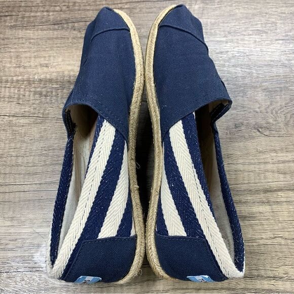 TOMS~Women’s~Navy/Ivory Stripe Espadrille Canvas Flats~Size 9 - Picture 7 of 9
